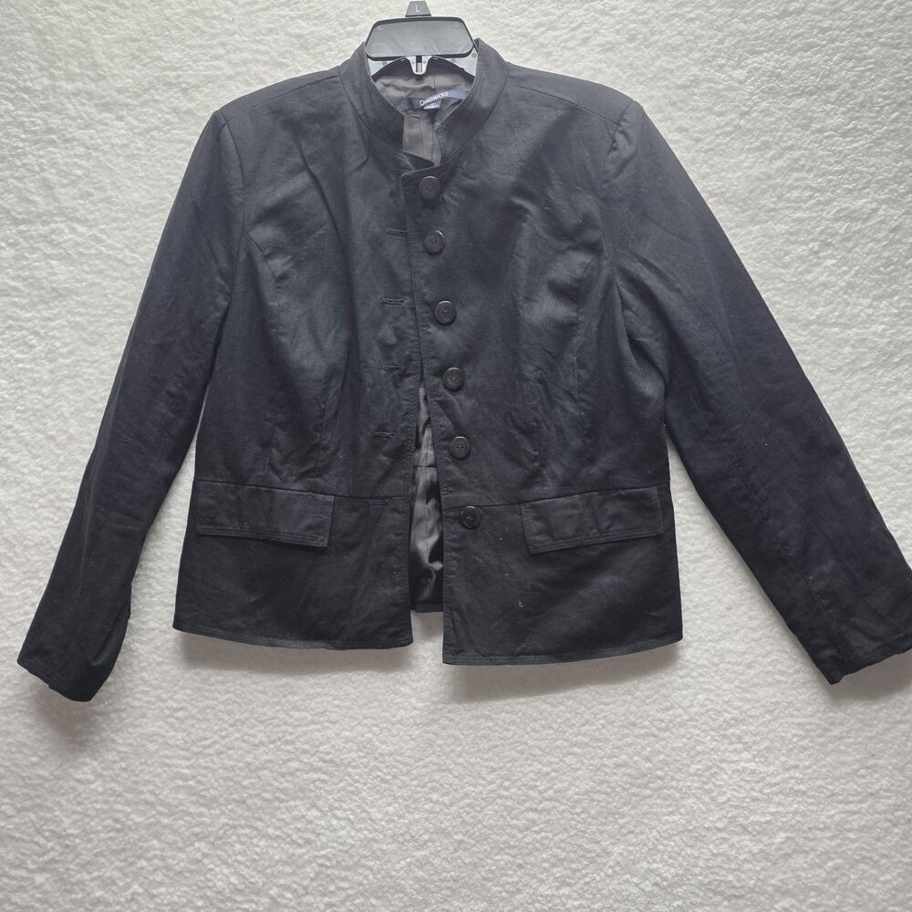 Chadwicks Linen Blend Dusty Black Button Down Jacket Womens 12 Lined Long Sleeve